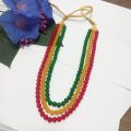 8Mm Green And Red Marble Beads 3 Layer Necklace. 