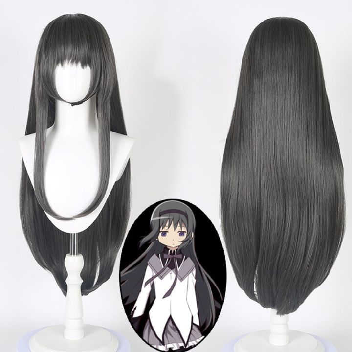 Anime Homura Akemi Wig for Cosplay Costume Wig Halloween Synthetic Long Dark Grey Straight Wigs Hair Anime Party Wigs