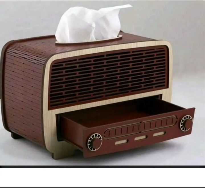 Retro Radio Tissue Paper Box wooden tissue box holder in radio style tissue box holder