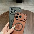 For Magsafe Magnetic Retro PU Leather Maple Leaf Pattern Phone case for iPhone 17 Air 16 E 15 14 Plus 13 12 11 ProMax Back Cover. 