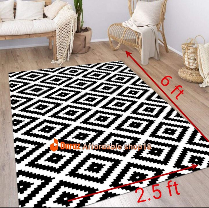 Floor Mat for Indoor Outdoor Rug 2.5ft by 6ft , Chitai Mat , High quality Stylish Floor Rug black and white square