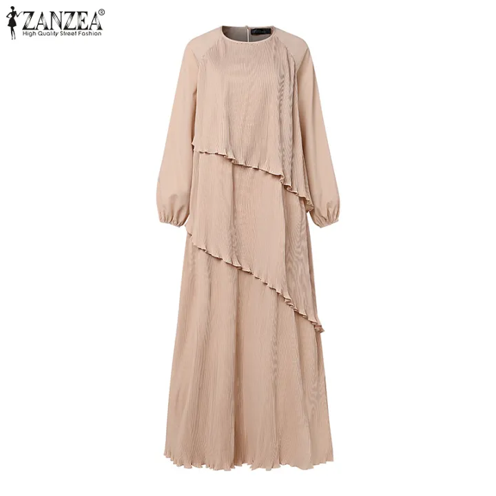 ZANZEA%20Modest%20Layered%20Plisse%20Patchwork%20Muslim%20Maxi%20Dress,%20Women's%20Lantern%20Sleeve%20Elegant%20Abaya,%20Islamic%20Hijab%20Pleated%20Robe%20Femme%20-%20Image%202
