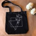 Natural fabric stylish black tote bag with hand paintings for everyday travel, dream catcher design. 