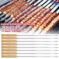 6/8pcs Kabab Koobideh Skewers 17 Inch Stainless Steel Grilling BBQ Skewer Reusable Barbecue Skewers Flat Stick with Wood Handle.