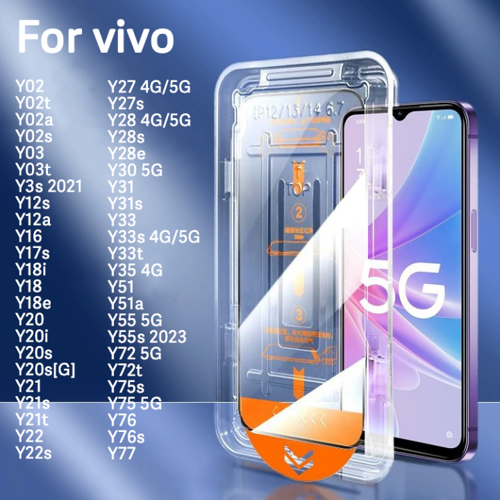 One-click full HD tempered glass screen protector for Vivo Y18 Y17 Y28 Y27 y28s Y21 Y20 y02 Y03 Y33 Y31 Y51 Y72 Y76 Y12 Y30 4G 5G anti-fall screen protector shatter screen Protectors full screen glass film