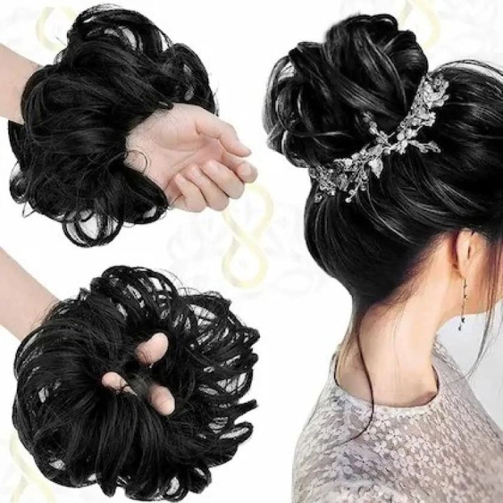 Messy Hair Bun Extension Black and Brown color Fake pony massy bun