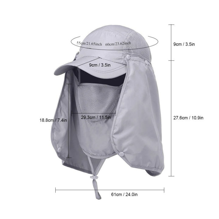 UV Protection Breathable Quick-Drying Fishing Hat, Outdoor Hiking Sun Protection Cap with Face Neck Cover