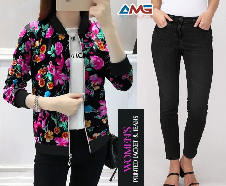 Women print jacket + jeans

Fabric lilan with jarsy border
Best For Winters