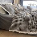3pcs Black white plaid Duvet cover set (1*Duvet Cover + 2*Pillowcase, Without Core), lace Bedding Set, Soft Comfortable. 
