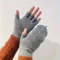 Men Women Winter Gloves Half Finger Open Flip Design Flap Warm Gloves Knitted Thickened Windproof Hand Cover s for Outdoor. 