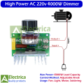 2000W / 4000W High Power 220V AC Dimmer with Adjustable Knob for Fan, Light, Motor & Temperature Speed Control | Smooth Variable Output Controller SCR Switchby Electrica. 