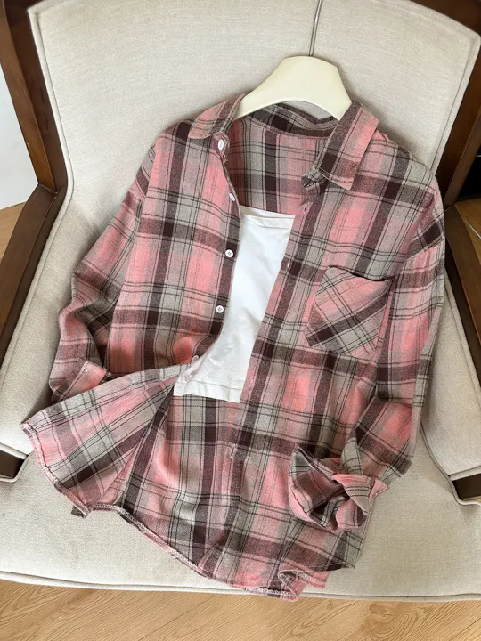 Plaid%20Shirt%20for%20Women%20Button%20Down%20Long%20Sleeve%20Collared%20Check%20Shirt%20Jacket%20Schoolgirl%20Casual%20Weekend%20Outfit%20Spring%20Summer%202026%20-%20Image%203