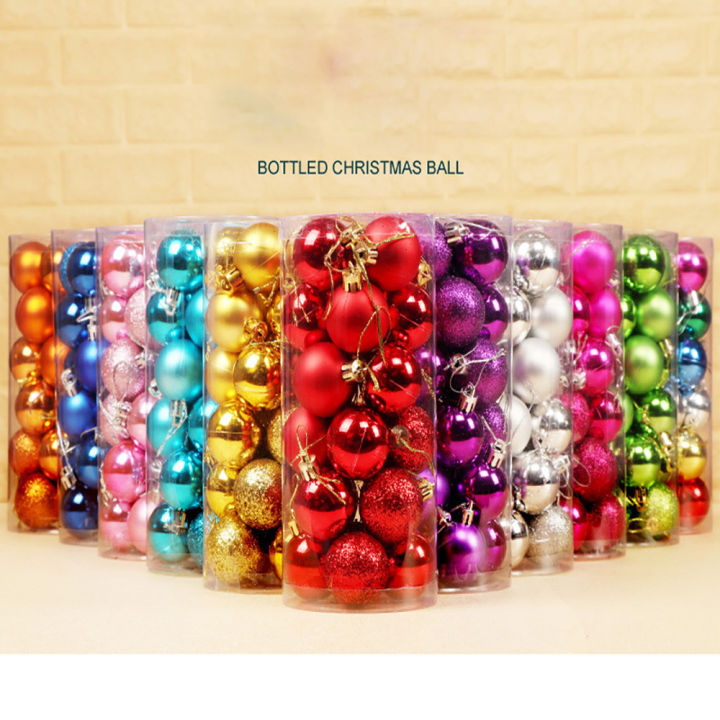 24pcs 3cm Glitter Christmas Ball Ornament Hanging Bauble Ball Gold Pink Champagne Christmas Tree Decorations New Year 