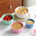 3pcs Wheat straw fresh-keeping bowl three-piece set with lid for home microwaveable plastic round lunch box. 