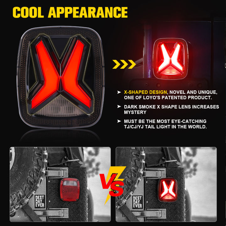 Car%20Rear%20LED%20Tail%20Lights%20For%20Jeep%20Wrangler%20CJ%20TJ%20YJ%201998-2006%20Universal%20"X"Shape%20Design%20Smoked%2012v%20Drl%20Modified%20Brake%20Tail%20lamp%20-%20Image%206