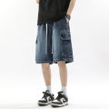 Summer Workwear Denim Shorts Street Men's Loose Straight Shorts Stretch Waist Casual Jogging Outdoor Five-Cubic Pants. 