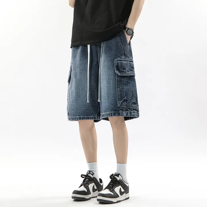 Summer%20Workwear%20Denim%20Shorts%20Street%20Men's%20Loose%20Straight%20Shorts%20Stretch%20Waist%20Casual%20Jogging%20Outdoor%20Five-Cubic%20Pants%20-%20Image%203