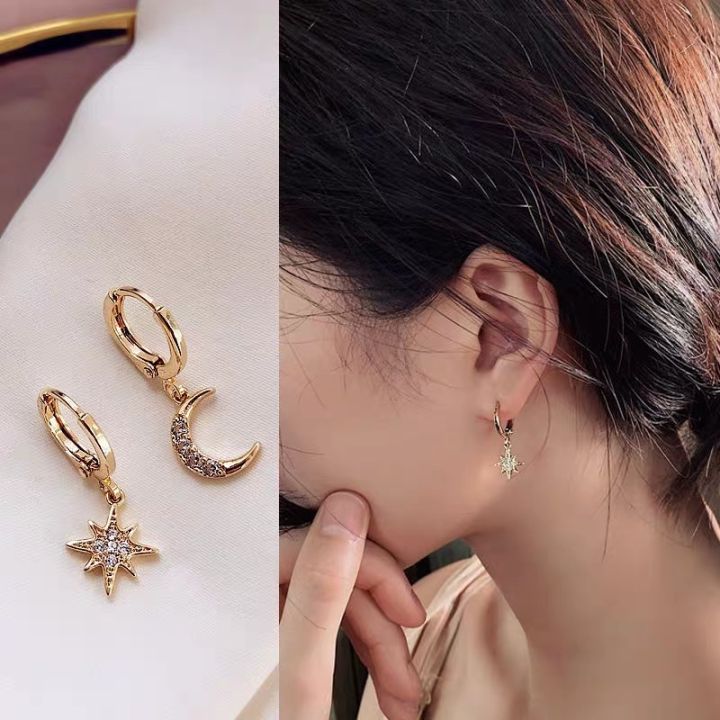 VENTFILLE%20925%20Sterling%20CZ%20Star%20Moon%20Asymmetric%20Hoop%20Earrings%20for%20Women%20Girls%20Gold%20Silver%20Color%20Party%20Jewelry%20s%20-%20Image%205