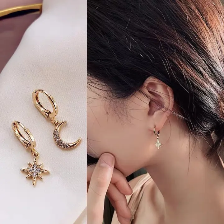 VENTFILLE%20925%20Sterling%20CZ%20Star%20Moon%20Asymmetric%20Hoop%20Earrings%20for%20Women%20Girls%20Gold%20Silver%20Color%20Party%20Jewelry%20s%20-%20Image%205