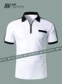 Men's Fashion Zipper Casual Sports Solid Color Cotton Premium Short Sleeve Shirt by MF Outfits. 