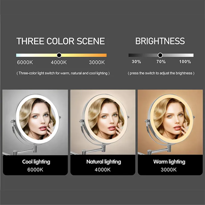 8%20inch%20Wall%20Mounted%20Makeup%20Mirror%205/7/10X%20Magnifying%20Double%20Side%20Folding%20Arm%20Extend%20USB%20Charging%20Bathroom%20Smart%20Cosmetic%20Mirrors%20-%20Image%203