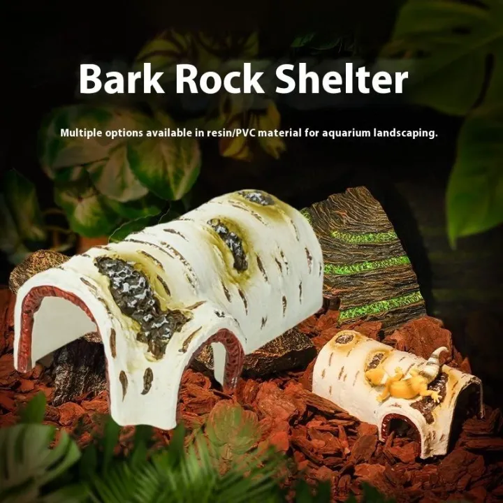 NEW%201Pcs%20Durable%20Birch%20Wood%20Texture%20PVC%20Shelter%20Reptile%20Hideaway%20Cave%20For%20Lizards%20And%20Amphibians%20Shedding%20Relaxing%20&%20Play%20-%20Image%203