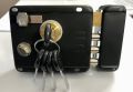 heavy duty, door security inter lock for main gate with three heavy steel rods. 