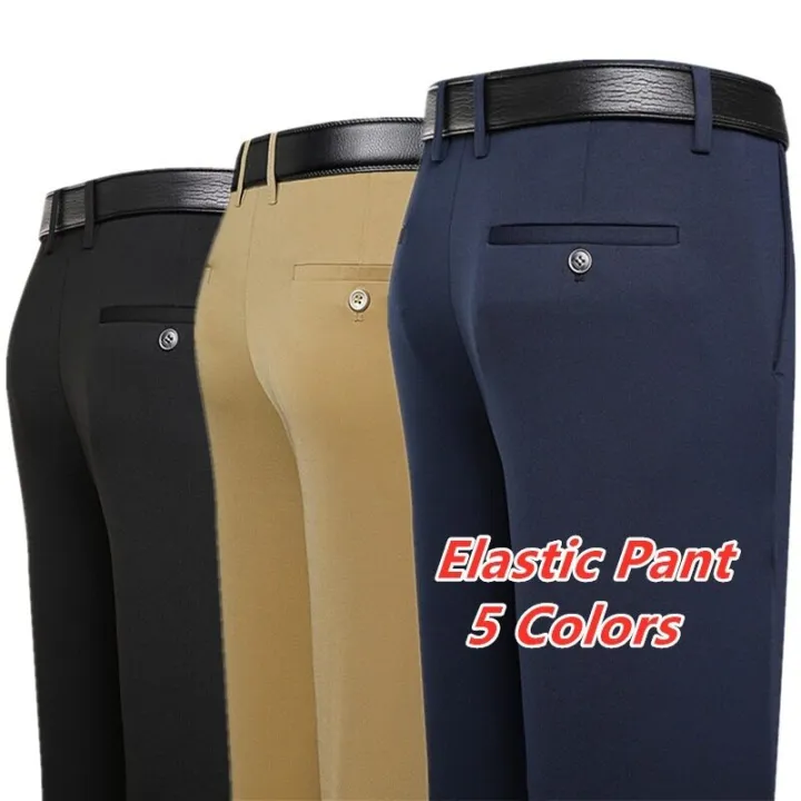PlusSizeMen'sStraightCutCEOFormalPantsLooseElasticBusinessTrousersCasualPantSeluar%20SlackLelakiOfficeWear%20-%20Image%202