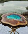 Lavish look & top quality with resin art colours & shine Wood log table 20 inch in sea view theme from  sandy beach to deep blue sea. 