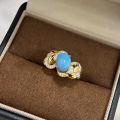 turquoise rings for women Classic retro wave hollow out luster light luxury refreshing blue oval ring banquet fine jewelry. 