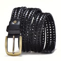 Men Genuine Leather Braided Belts Webbing High Quality Braided Vintage Belt for Men Gold Pin Buckle Casual for Jeans Strap. 