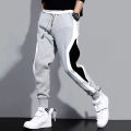 Autumn Men's Wide Loose Casual Pants Mens Patchwork Nine-point Sports  Elastic Rope Breathable Tie-foot Trousers. 