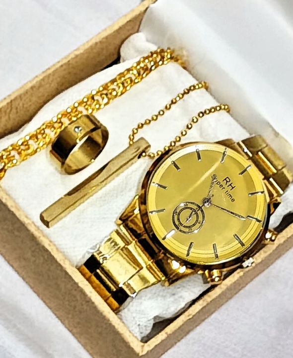 2024 WEDDING MENS HOT DEAL -LUXURT STAINLESS STEEL GOLDEN WRIST WATCH+ ...