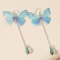 2 Simple Temperament Fresh Blue Butterfly Shape Crystal Tassel Pendant Earrings Ms. Fashion Items Holiday Travel Leisure Ball. 
