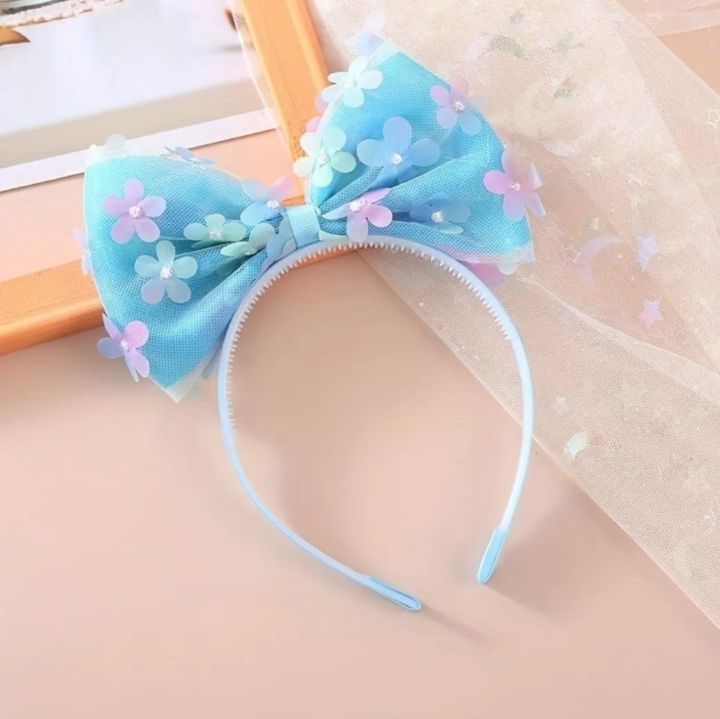 1 Piece Girl's Hair Hoop Princess Headband Decorated with Pink Mesh Flowers Hair Bands for Girls  Headwear Haar Accessoires