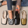 Leather Toe Cap Sandals for Women 2024 New Flat Bottomed Square Toe Single Shoes, Retro Exterior Wear, Anti Slip Beach Slippers. 