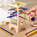 Wooden Stick Board Game Parent Child Interaction Montessori Wooden Toys, 4-sided Acrylic Cylinder Game, Stick Picking Game.