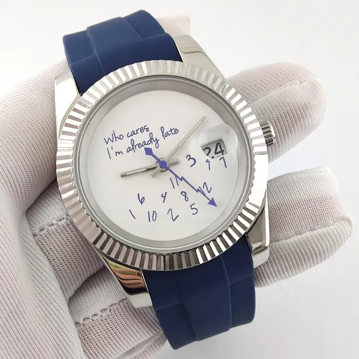 36mm/39mm%20NH35%20Watch%20Who%20Cares%20im%20Already%20Late%20Watch%20High%20Quality%20Sapphire%20Crystal%20Glass%20Waterproof%20NH35%20Movement%20Blue%20Watch%20-%20Image%203