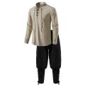 2Pcs Retro Vintage Medieval Renaissance Cosplay Costume Outfits Pirate Viking Halloween Casual Daily LARP Ren Faire Shirt Pants. 