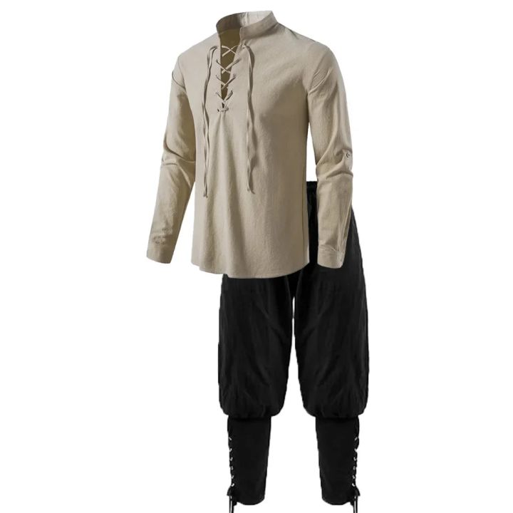 2Pcs%20Retro%20Vintage%20Medieval%20Renaissance%20Cosplay%20Costume%20Outfits%20Pirate%20Viking%20Halloween%20Casual%20Daily%20LARP%20Ren%20Faire%20Shirt%20Pants%20-%20Image%203