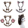 Anime Leopard Print Cat Ear Headband Cosplay Halloween Stripe Anime Animal Tiger Plush Headwear Tie Tail Gloves Performance Prop. 