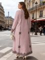Middle Eastern Elegant Robe, New Spring and Autumn Style, Plus-Size Fashion Women's Clothing, Ethnic Print, Stylish, Loose and Comfortable, Holiday Style Long-Sleeve Dress.