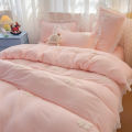 3 Piece Sheet Set  pink bowknot embroidery Quilt Set ， comfortable embroidery  Bedding Set Bedspread for All Season. 