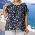 Women's plus Size Floral Print Ruffled round Neck Short Sleeve Shirt Elegant Ruffle Sleeve Top Summer Fashion Casual Blouse.