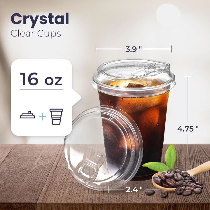 10 Clear Plastic Cup with Strawless Lids 20/16OZ Disposable Cups for Iced Coffee or Juice Party Smoothie Milkshake Cold Drinks