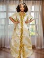 Women's Elegant Rhinestone Embellished Long Kaftan Dress Abaya Shinny Stylish Traditional African Outfit.