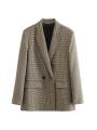 Women Fashion Double Breasted Plaid Blazer Coat Vintage Long Sleeve Flap Pockets Female Outerwear Chic Vestes Femme.