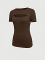 2024 European And American Summer Cross-Border New Women's Round Neck Chest Open Short Sleeve T-shirt. 