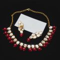 Exquisite Shiny MUSTARD Pearl And Crystal Studded Necklace Set, Wedding Jewelry Set, Golden Jewelry Set, Kundan Jewelry Set. 
