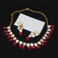 Exquisite Shiny MUSTARD Pearl And Crystal Studded Necklace Set, Wedding Jewelry Set, Golden Jewelry Set, Kundan Jewelry Set. 